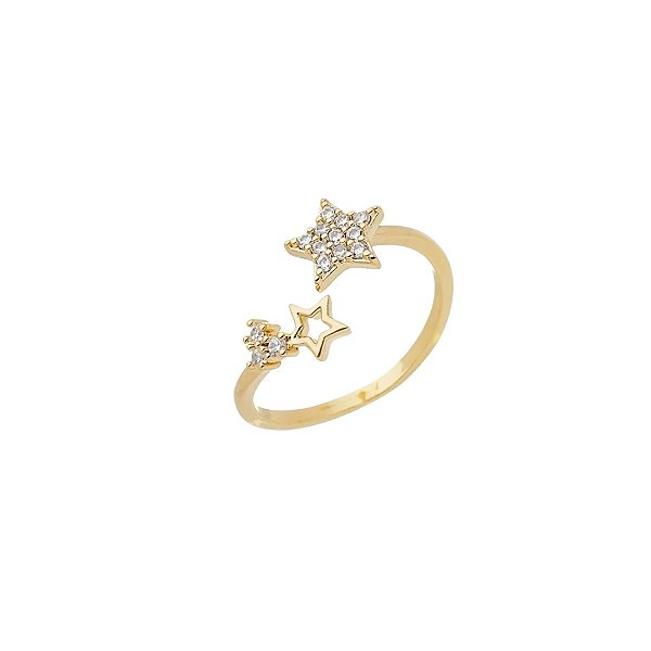 Anel Estrelas  Regulável em banho Ouro 18k