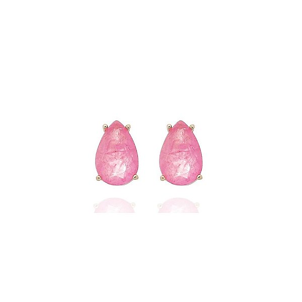 Brinco Gota Pink Luxo banho Ouro 18k