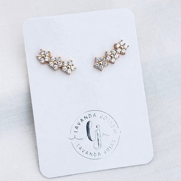 Brinco Flores Cristal no banho ouro 18k