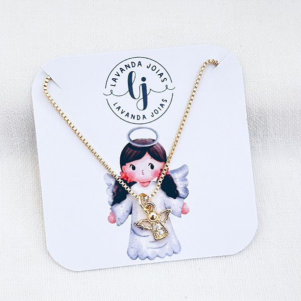 Colar Anjinho da Guarda banho Ouro 18k