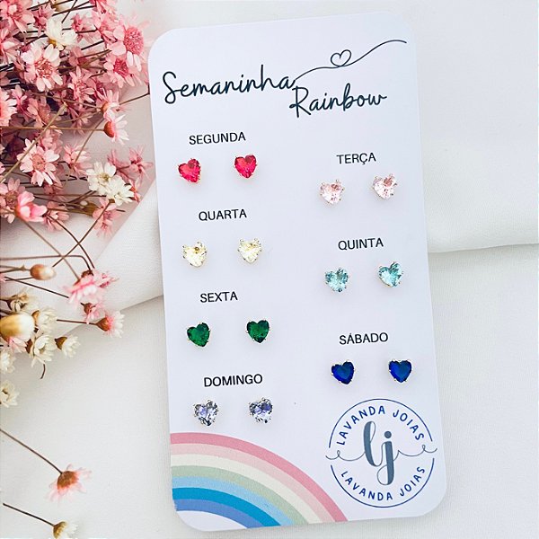 Brincos Semaninha Coração Rainbow Banho Ouro 18k