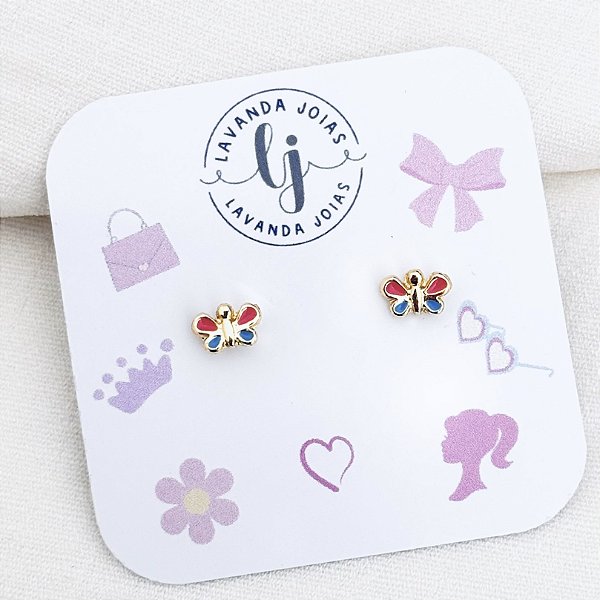 Brinco Baby Borboletinha Boneca em banho Ouro 18k