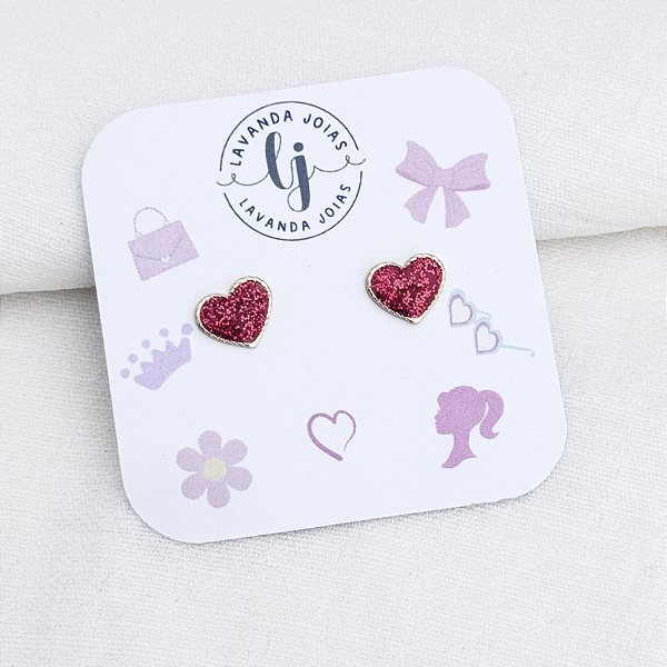 Brinco Coração Glitter Boneca em banho Ouro 18k