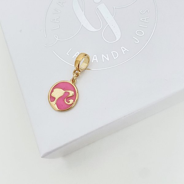 Berloque Boneca Rosa em banho Ouro 18k