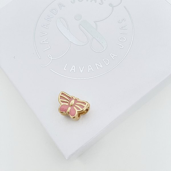 Berloque Borboleta Rosa em banho Ouro 18k