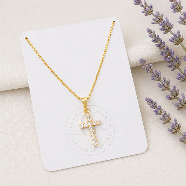 Colar Cruz Cravejada banho Ouro 18k