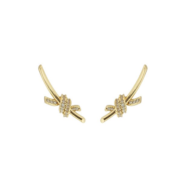 Brinco Ear Cuff Luxo Nó banho Ouro 18k
