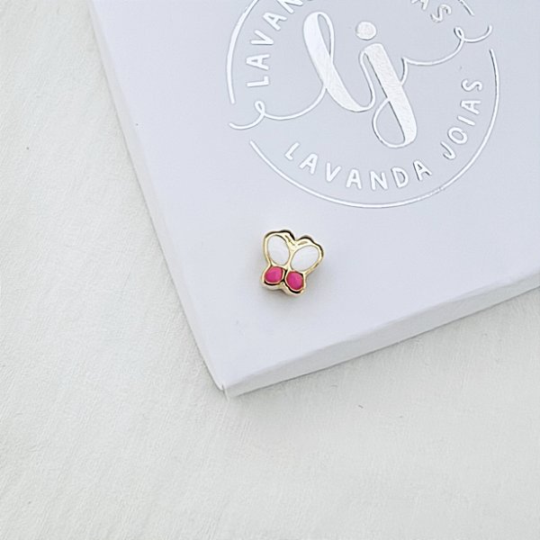 Berloque Borboleta Pink em banho Ouro 18k