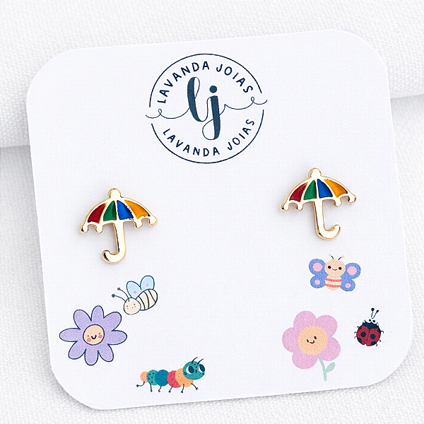 Brinco Guarda-Chuva colorido banho Ouro 18k