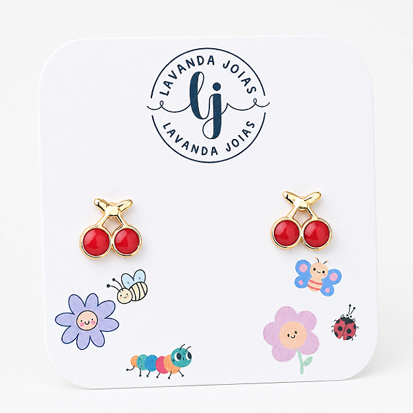 Brinco Baby Cerejinha banho Ouro 18k
