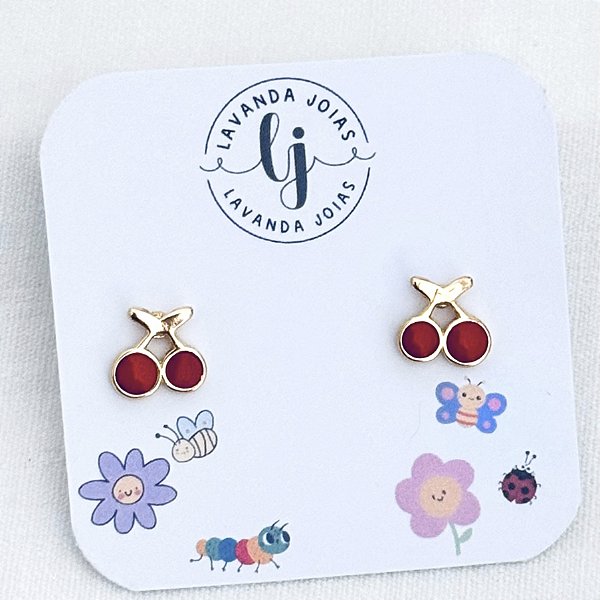 Brinco Baby Cerejinha banho Ouro 18k