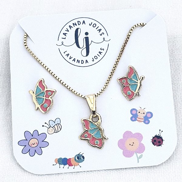 Conjunto Borboleta banho Ouro 18k