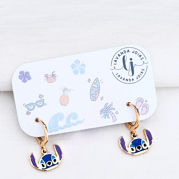 Brinco Argolinha Stitch em banho Ouro 18k