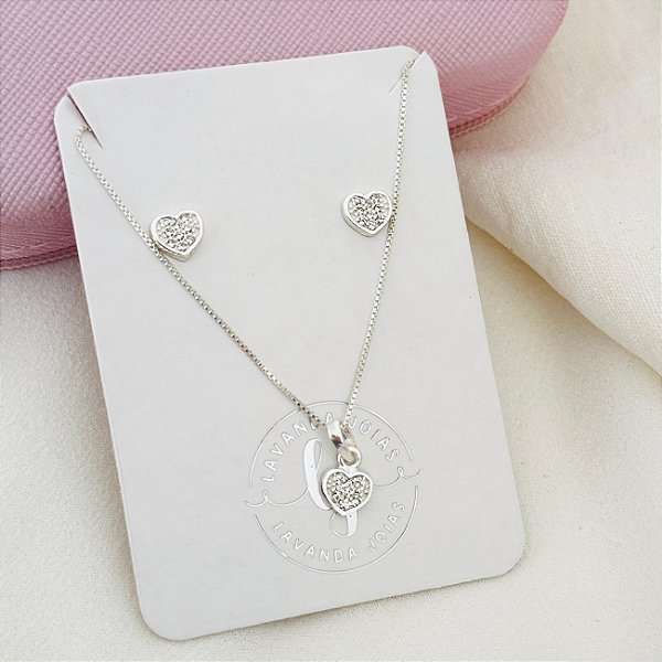 Conjunto Coração Prata 925