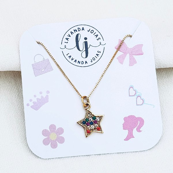 Colar Estrela Cravejado em banho Ouro 18k