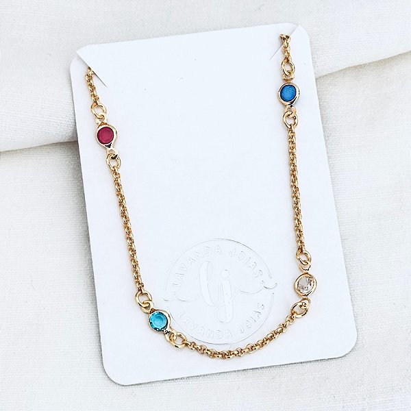 Colar Cristais Rainbow banho Ouro 18k