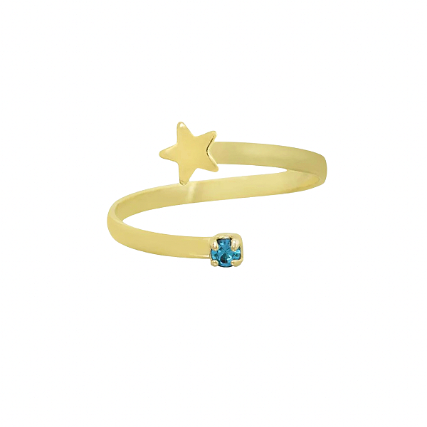 Anel Infantil Regulável Estrela Azul em banho Ouro 18k