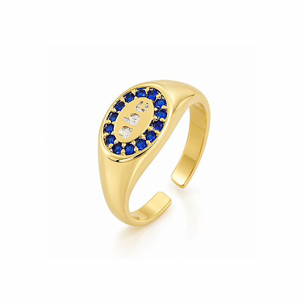 Anel Infantil Formatura ABC Azul banho Ouro 18k