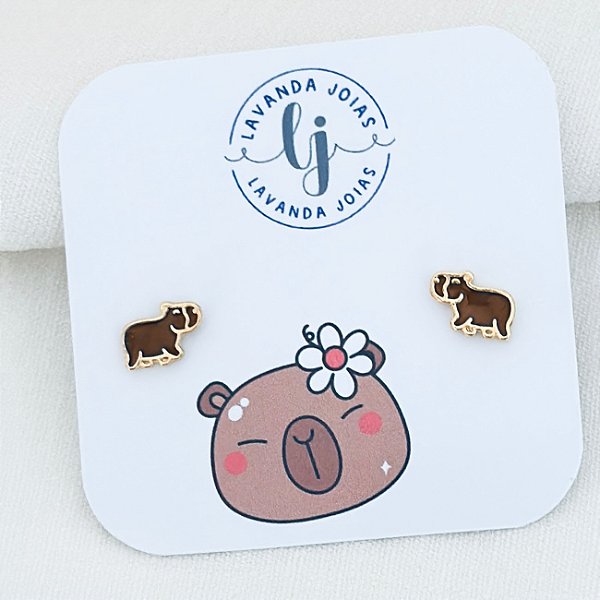 Brinco Capivara banho Ouro 18k
