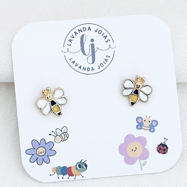 Brinco Abelhinha Colorida banho Ouro 18k