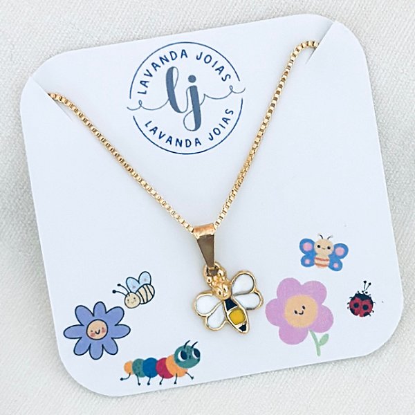 Colar Abelhinha Colorida banho Ouro 18k