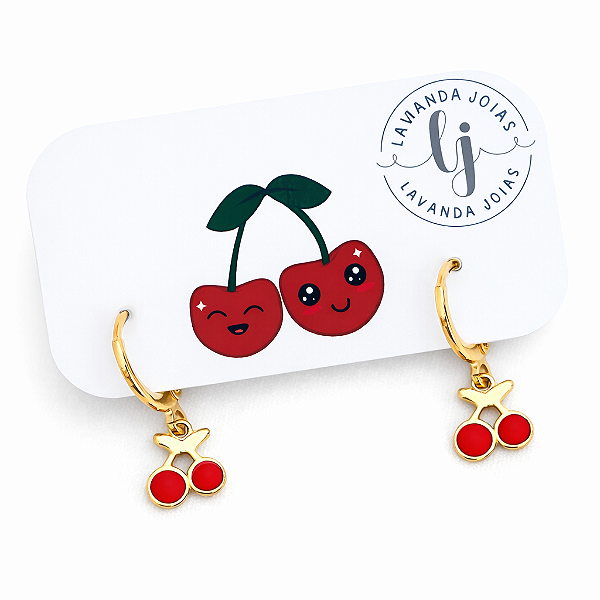 Brinco Argolinha Cerejinha em banho Ouro 18k
