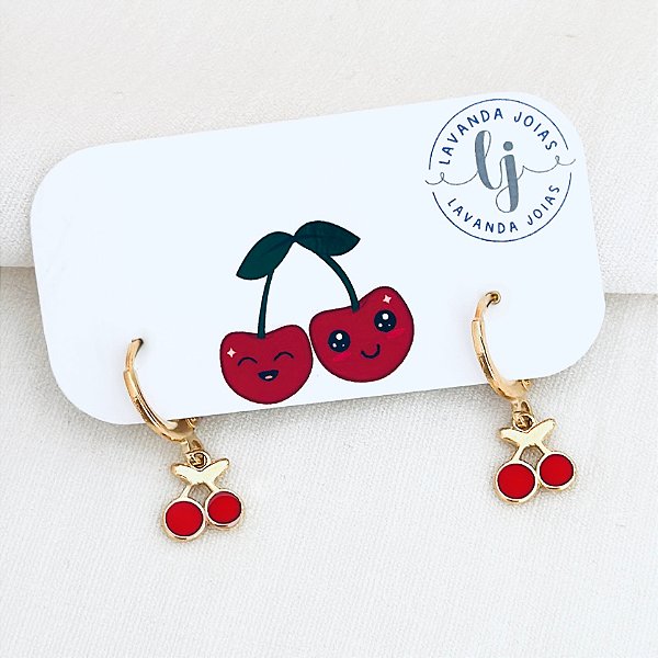 Brinco Argolinha Cerejinha em banho Ouro 18k