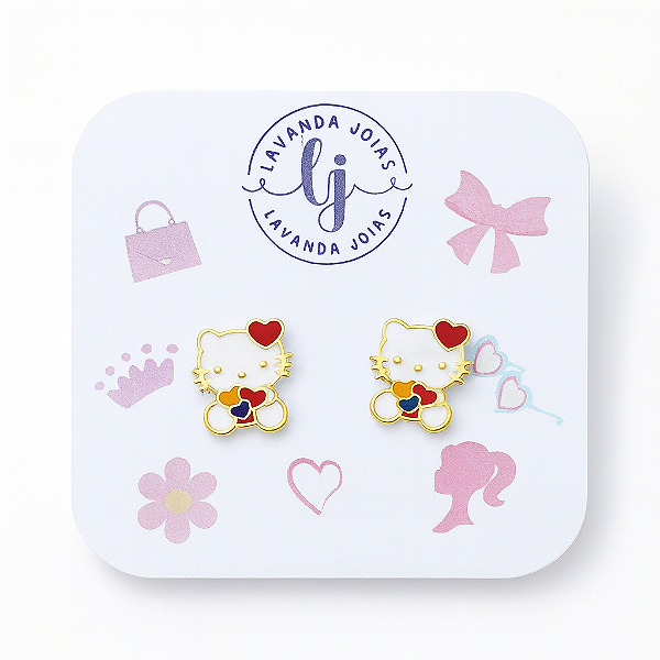 Brinco Gatinha Kitty  banho Ouro 18k