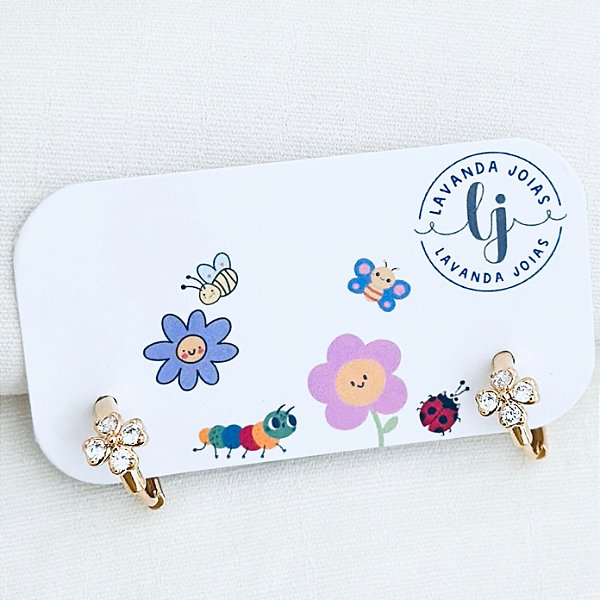 Brinco Argola Flor Cristal banho Ouro 18k