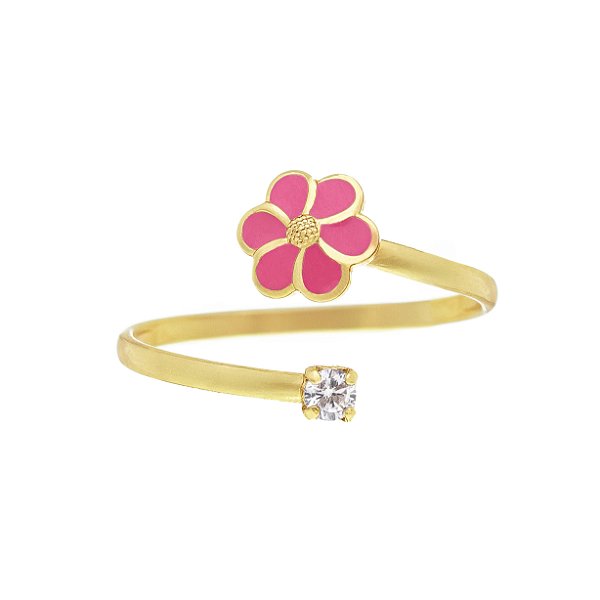 Anel Infantil Regulável Flor em banho Ouro 18k