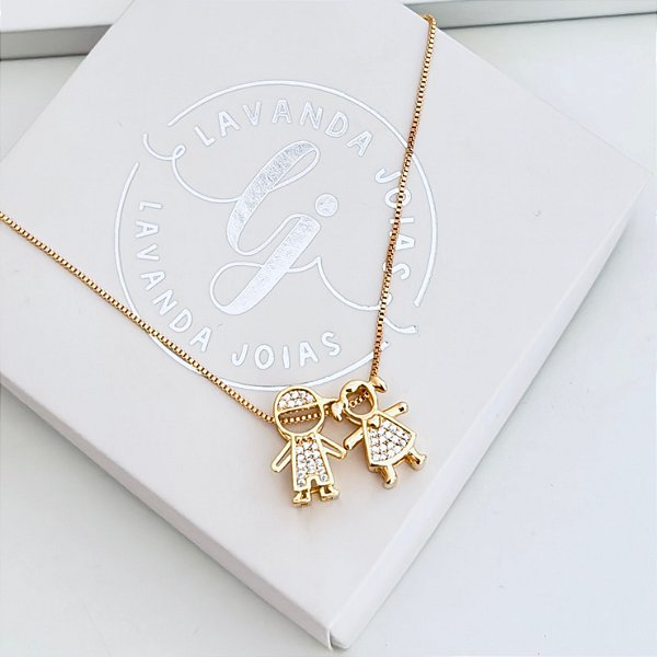 Colar Filhos Cristal banho Ouro 18k