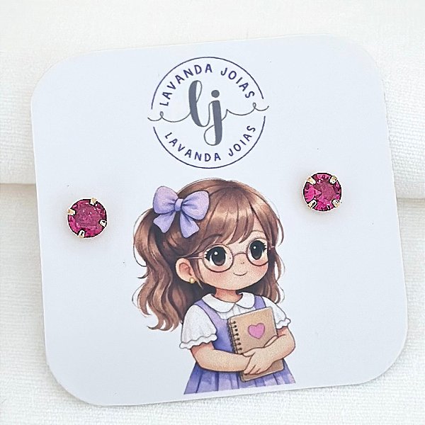 Brinco Ponto de Luz Pink em banho ouro 18k