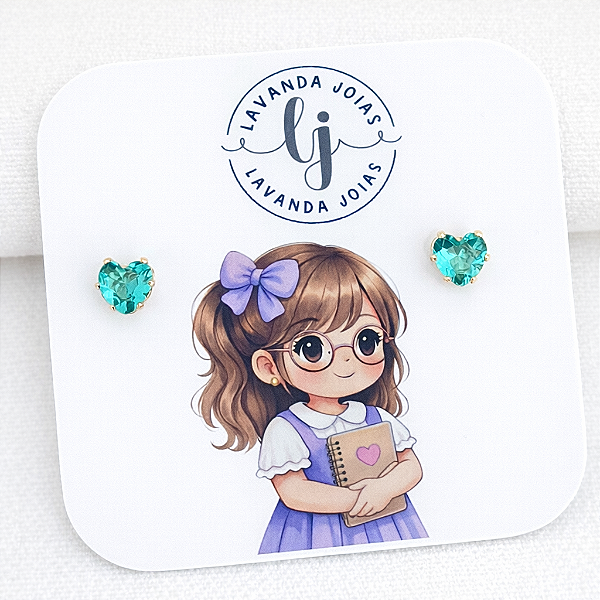 Brinco Coração Esmeralda em banho ouro 18k