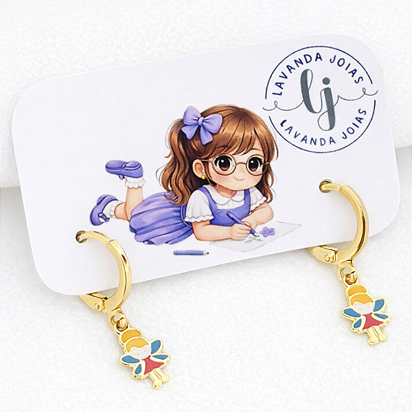 Brinco Argolinha Fada em banho Ouro 18k