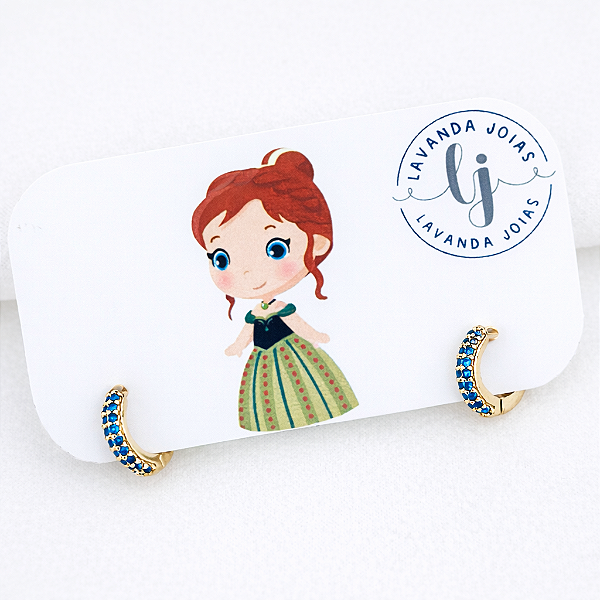 Brinco Argola Baby Magia Azul banho Ouro 18k