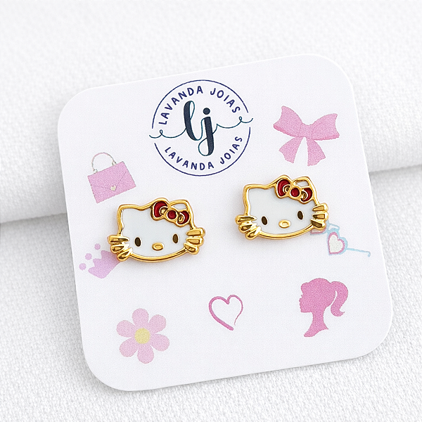 Brinco Gatinha Kitty Cute banho Ouro 18k