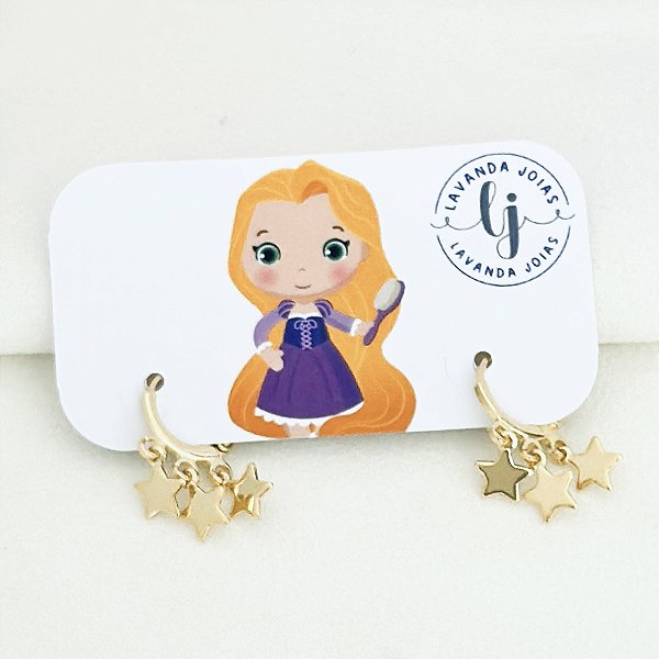 Brinco Argolinha Estrelas banho Ouro 18k