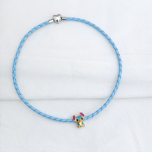 Colar Stitch couro azul