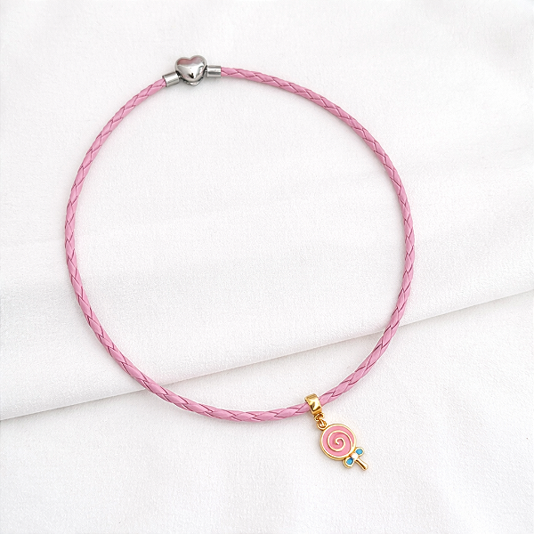 Colar Lollipop couro rosa