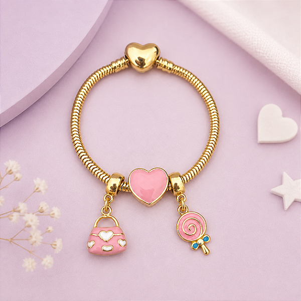 Pulseira Berloques Fashion banho Ouro 18k