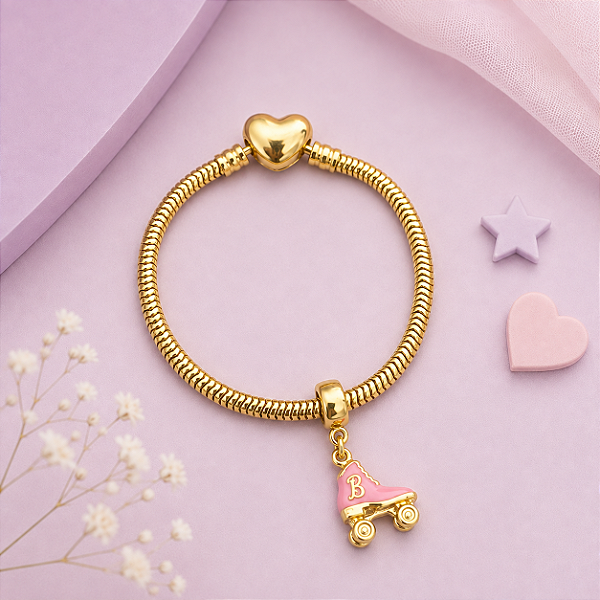 Pulseira Berloques Patins banho Ouro 18k