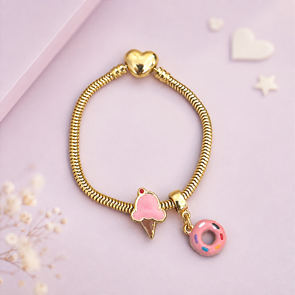 Pulseira Berloques Sorvete banho Ouro 18k