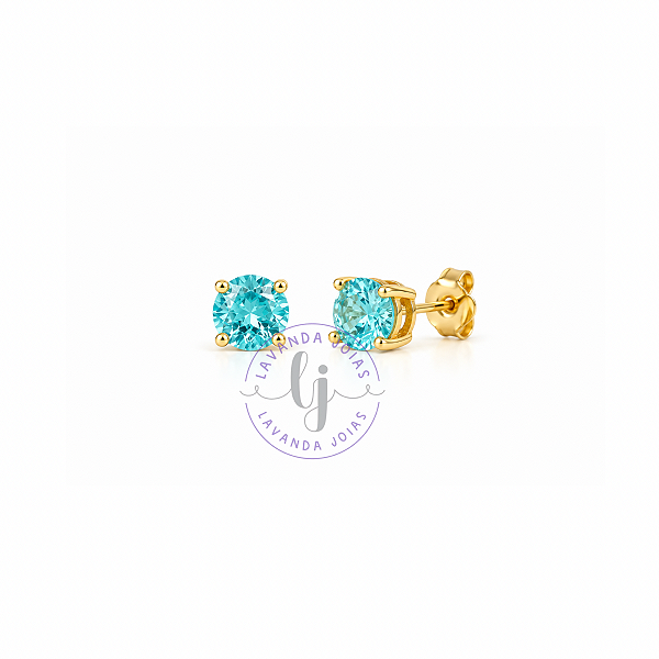 Brinco Ponto de Luz Azul banho Ouro 18k