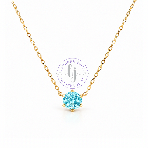 Colar Ponto de Luz Azul em banho Ouro 18k