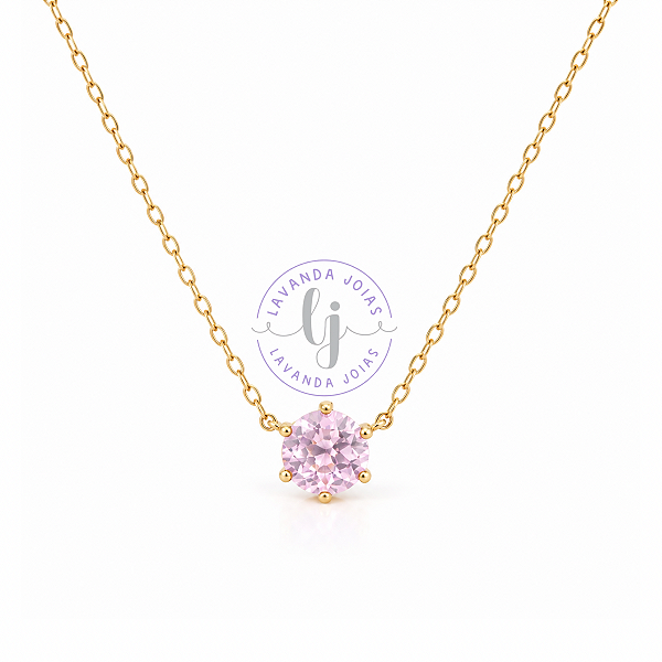 Colar Ponto de Luz Rosa em banho Ouro 18k