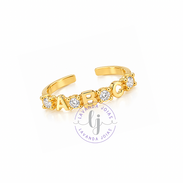 Anel Infantil Regulável ABC luxo em banho Ouro 18k