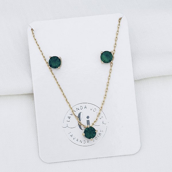 Conjunto Esmeralda banho ouro 18k