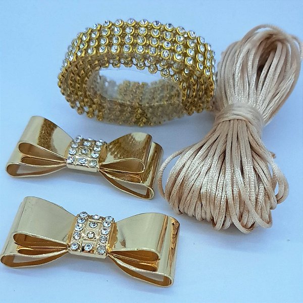 Kit Cabedal Laço Dourado