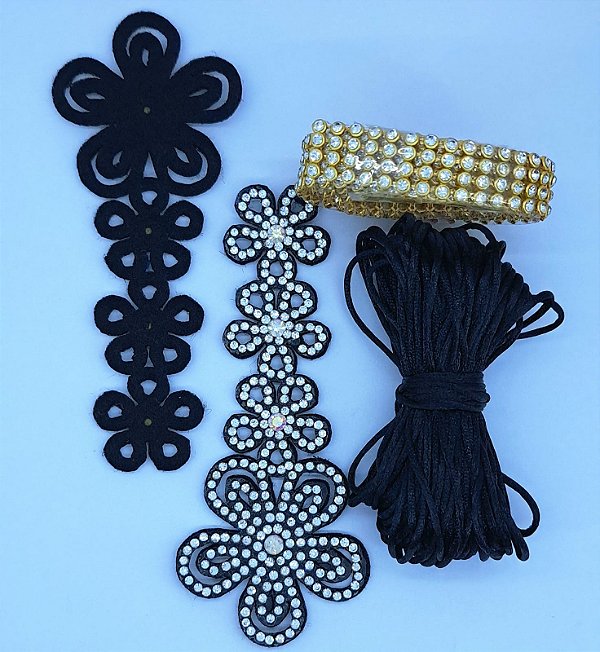 Kit Cabedal em Feltro Flores - Preto