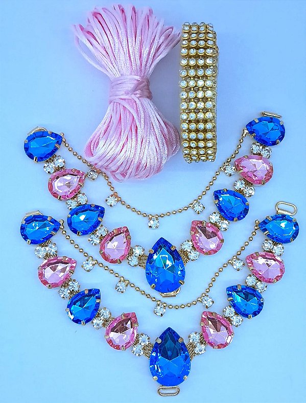 Kit Cabedal Gota Rosa com azul